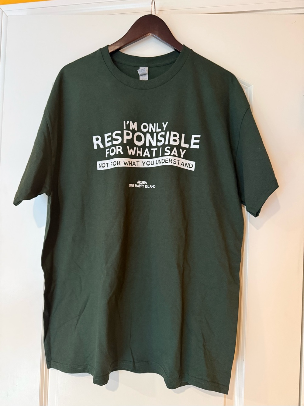 Men's Dark Green Graphic Tee with White Writing - Size XL